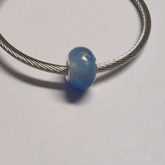 Blue Drizzled‎ with Gold Charm for Pandora Style Bracelet - Picture 1 of 5